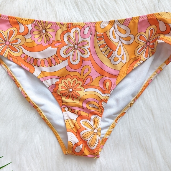 Pink orange yellow and white abstract hippie floral print bikini bottom size M L - Picture 3 of 4